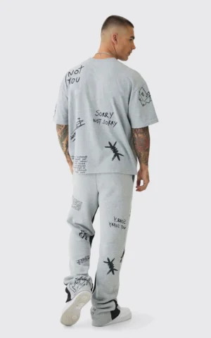 Oversized Boxy AOP Doodle T-shirt